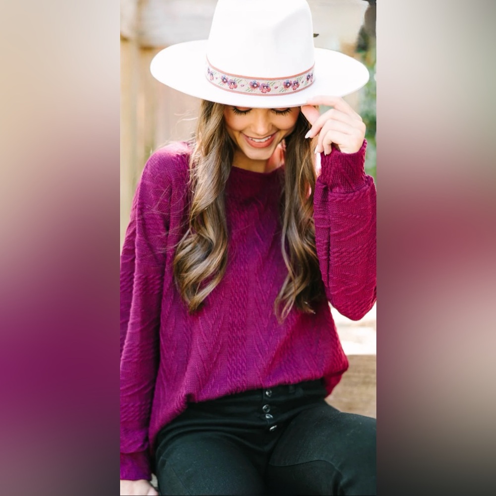 Aubergine Plum Cable Knit Pullover Tunic | Crew Neck | S | NWT | Mint Julep
